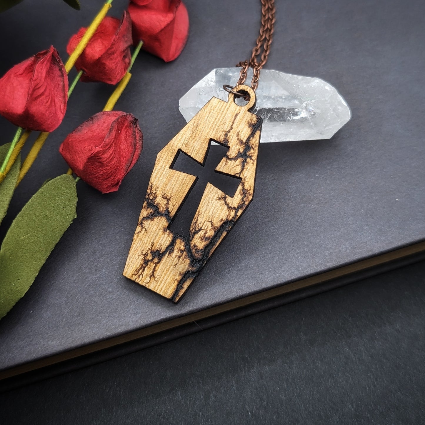 Fractal Burned Coffin Pendant