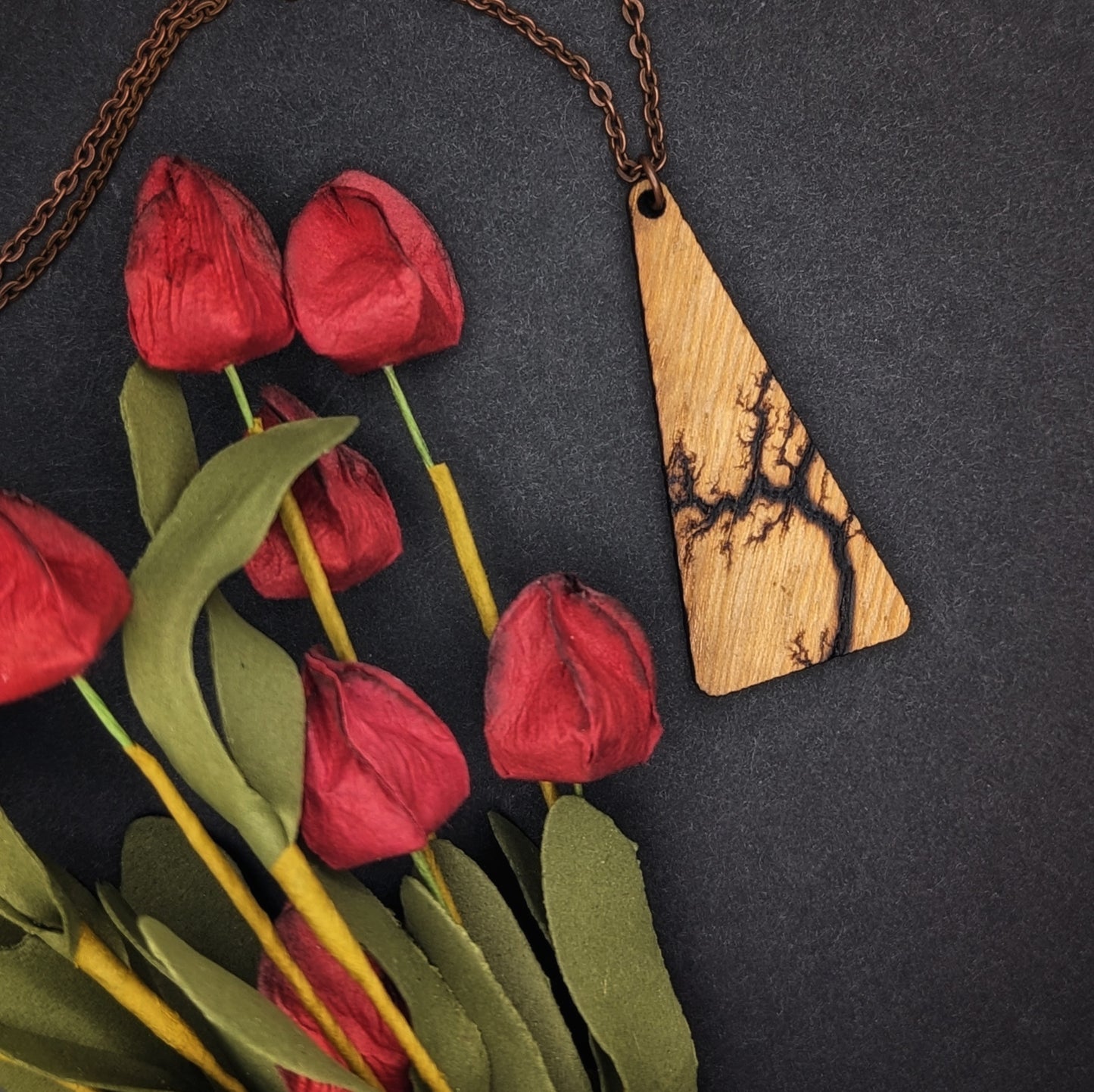 Triangular Wooden Fractal Burned Pendant