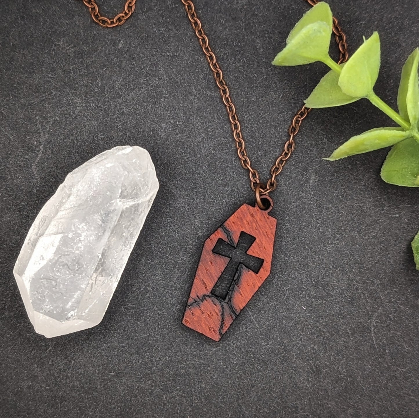 Fractal Burned Wooden Coffin Pendant