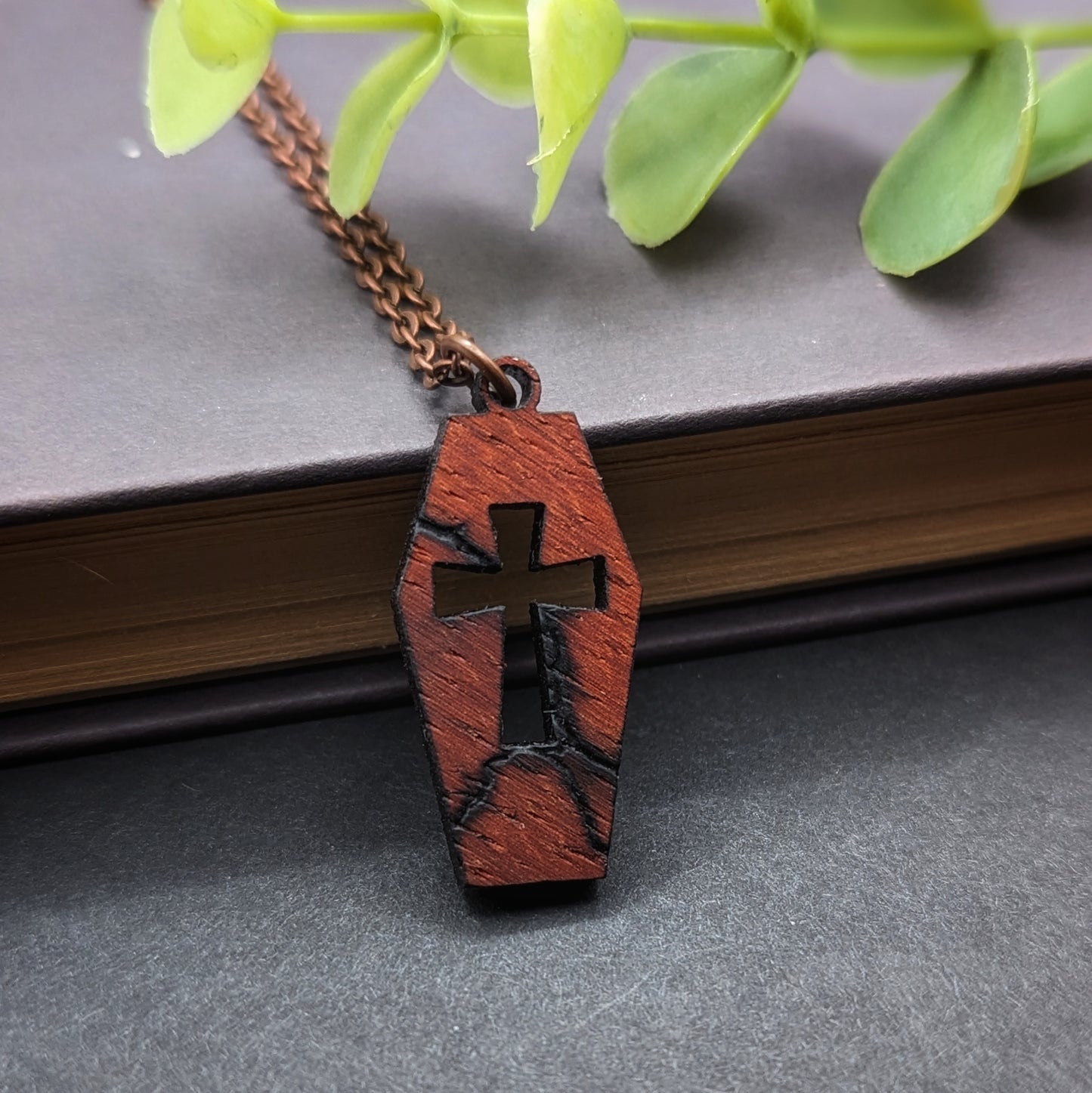Fractal Burned Wooden Coffin Pendant