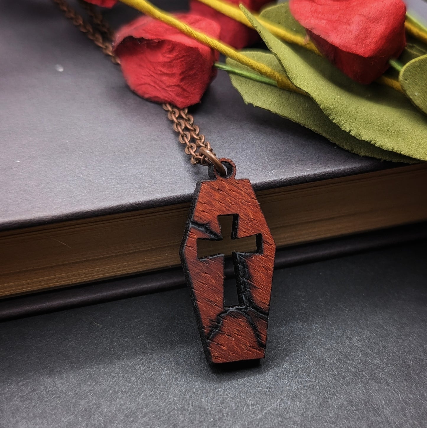 Fractal Burned Wooden Coffin Pendant