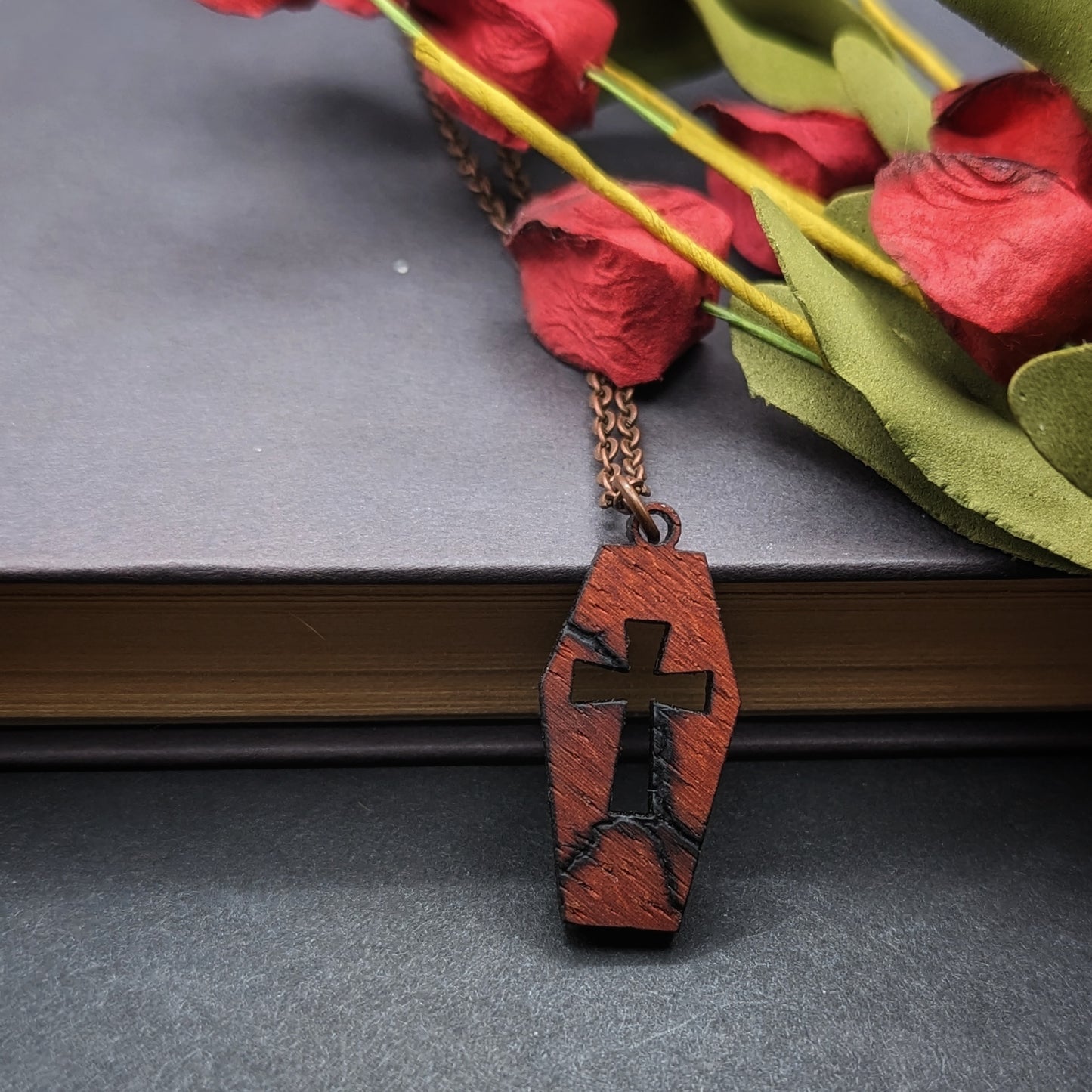 Fractal Burned Wooden Coffin Pendant