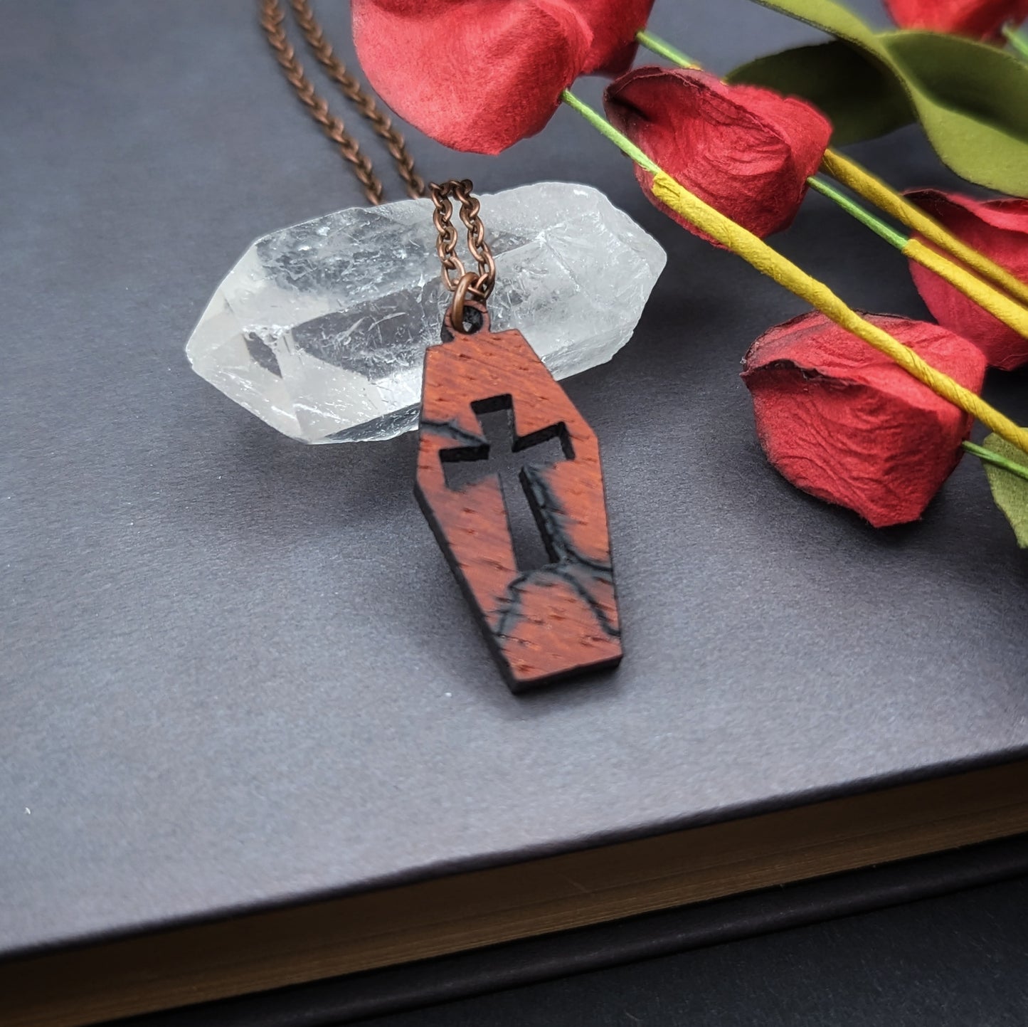 Fractal Burned Wooden Coffin Pendant