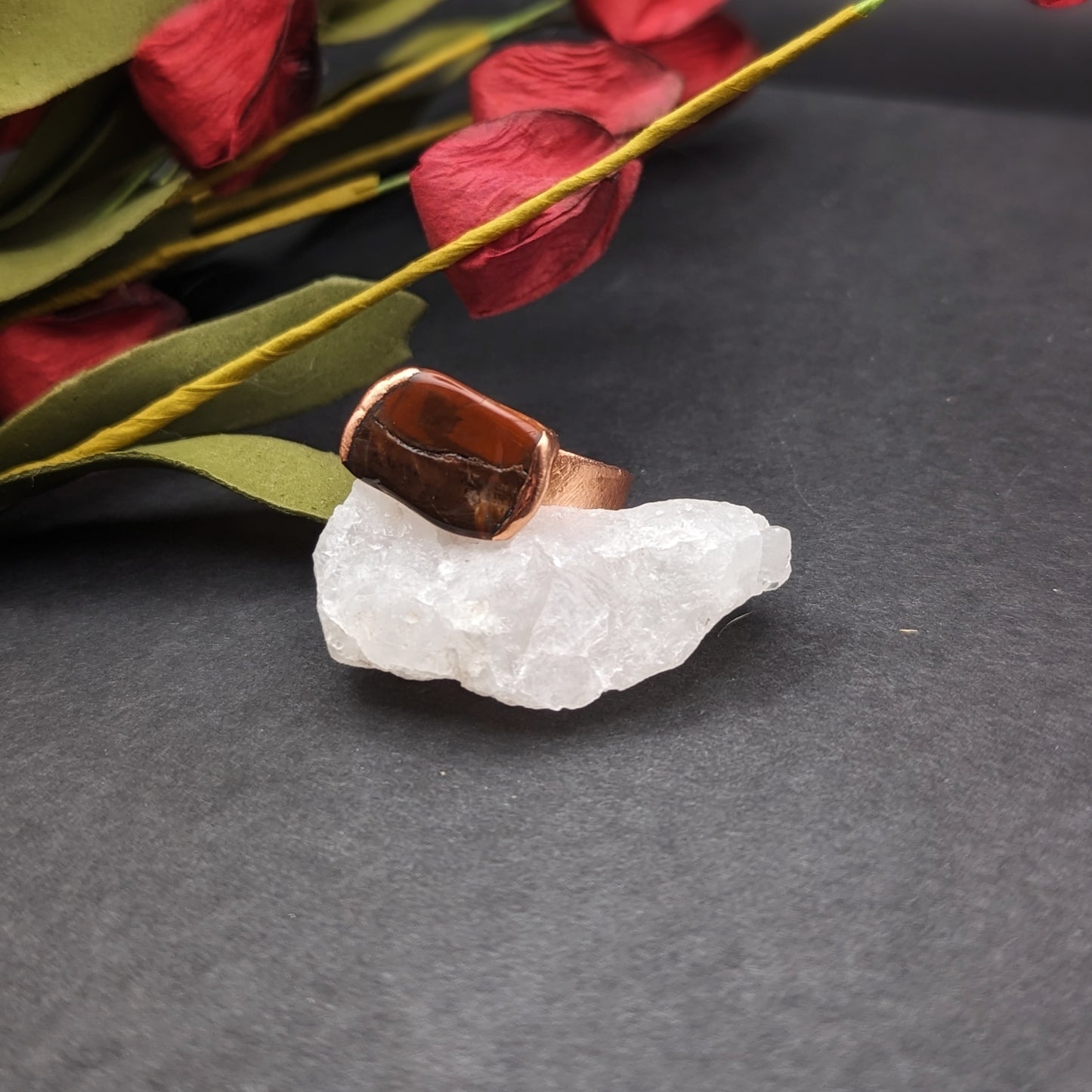 Rectangular Red Petrified Wood Ring - Size 9.5