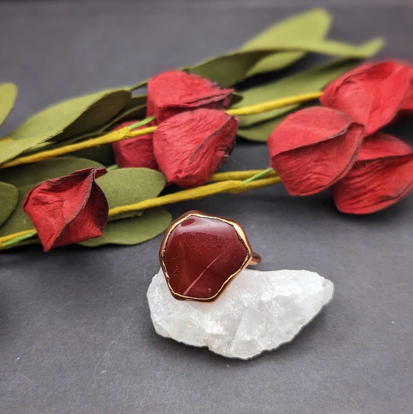 Red Petrified Wood Ring - Size 7.5