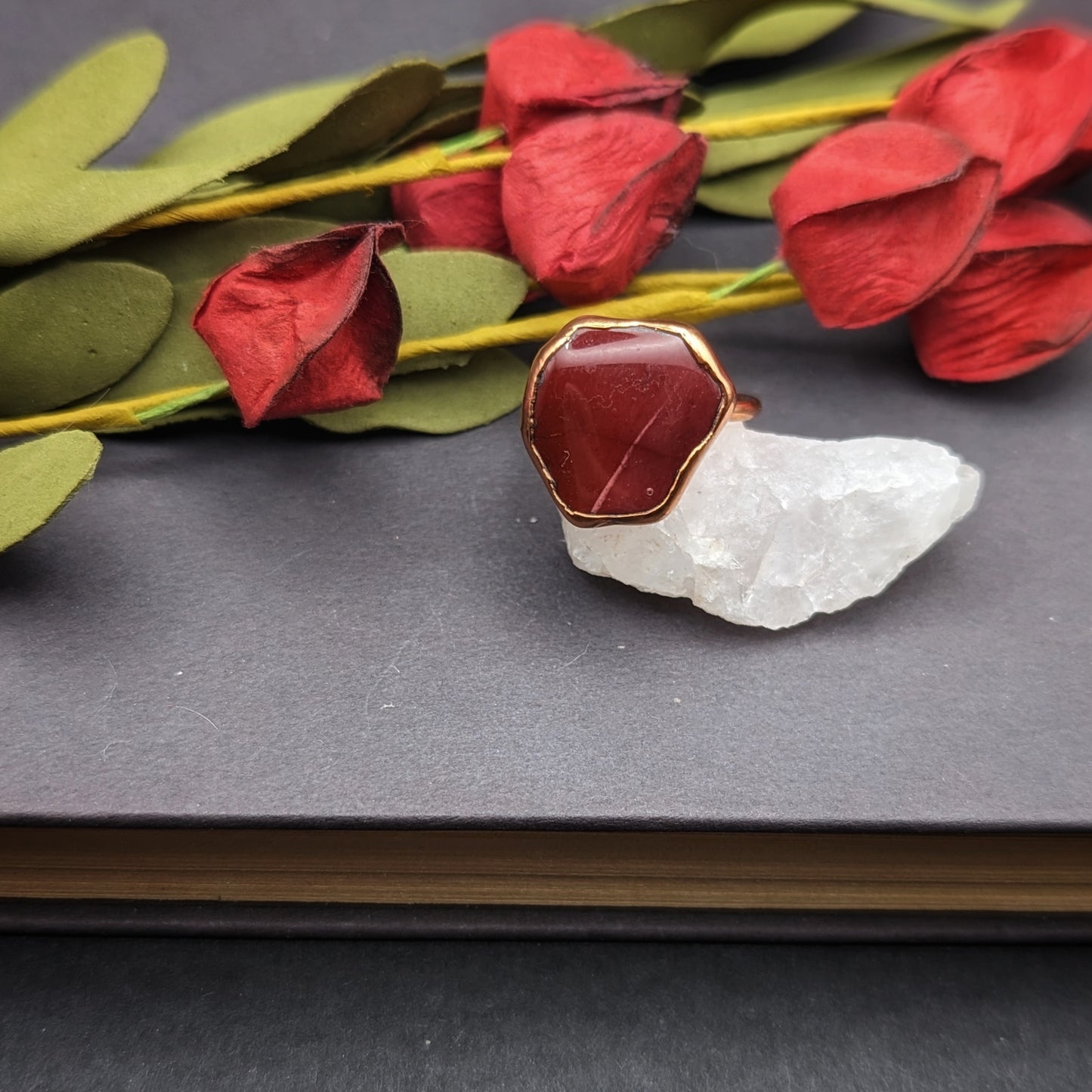 Red Petrified Wood Ring - Size 7.5