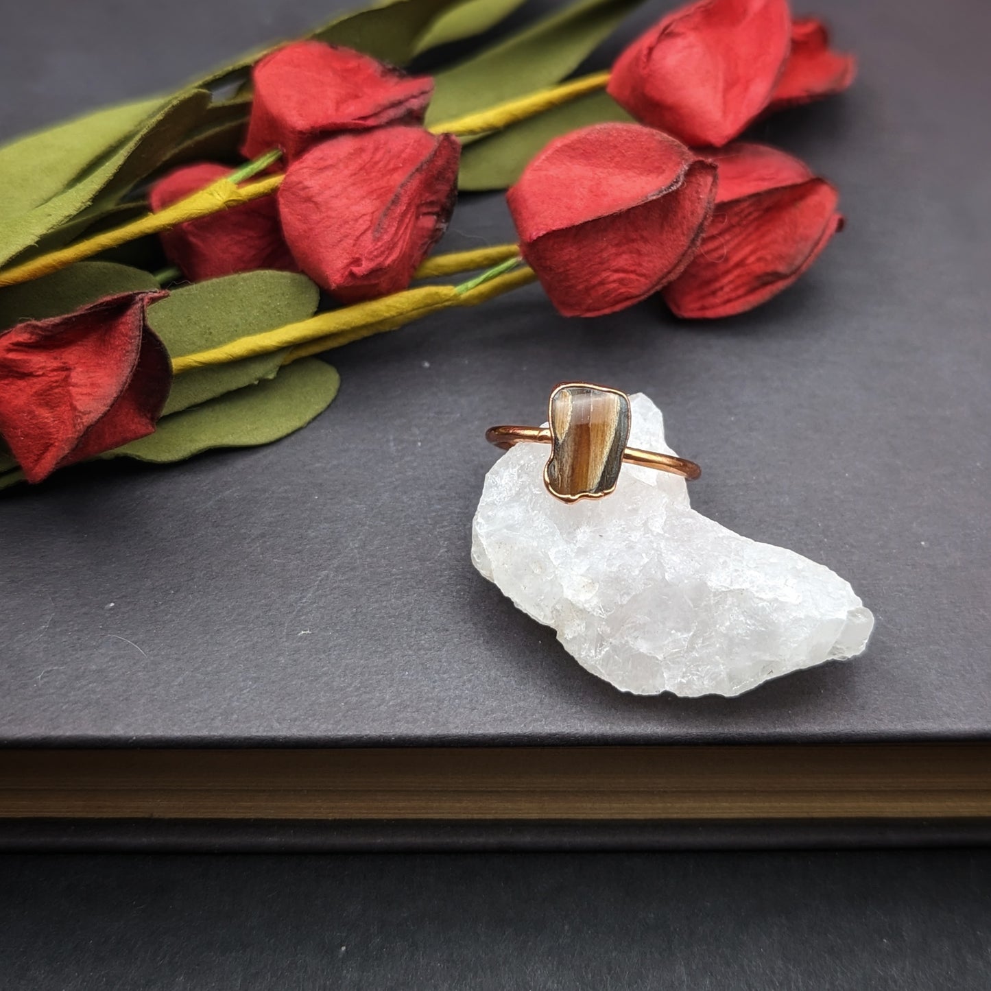 Rectangular Petrified Wood Ring - Size 7.5