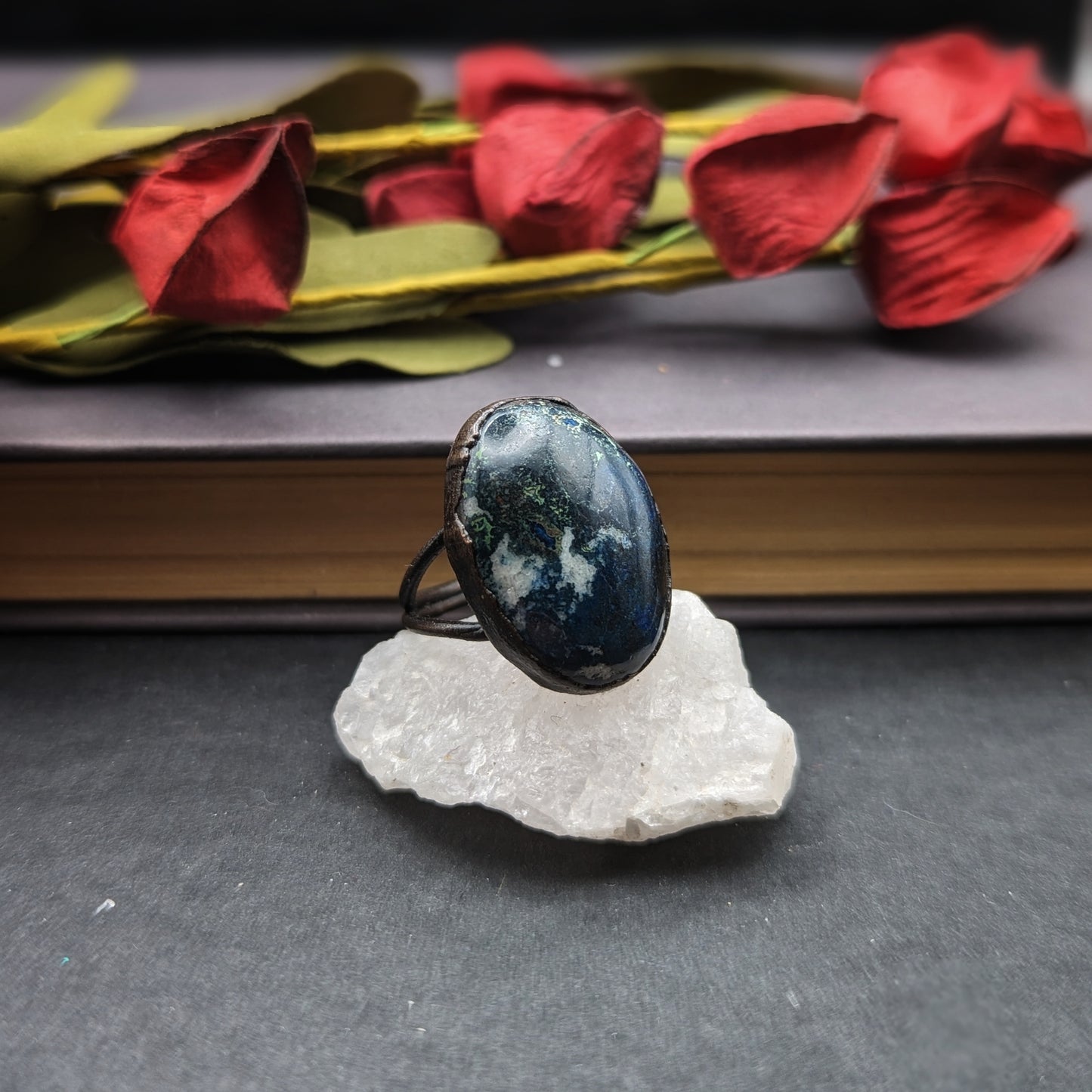 Azurite and Malachite Statement Ring - Size 7.5