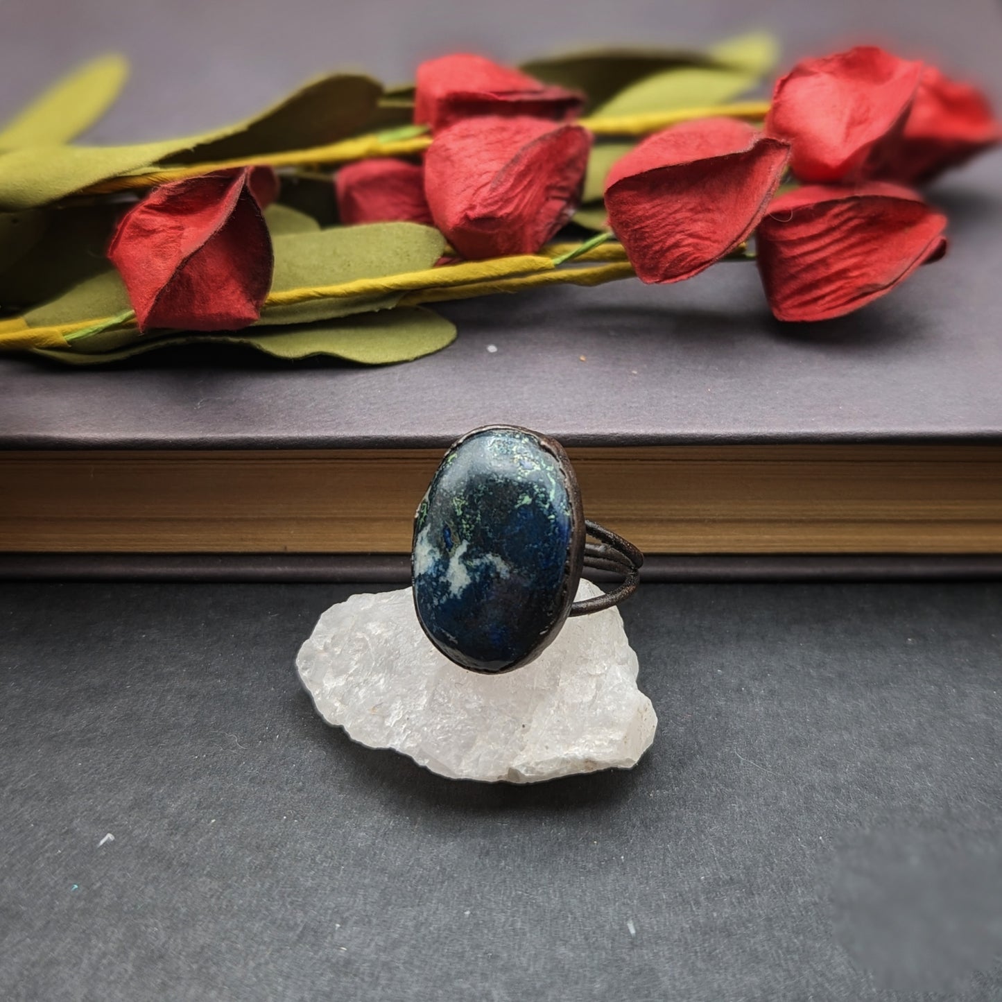 Azurite and Malachite Statement Ring - Size 7.5