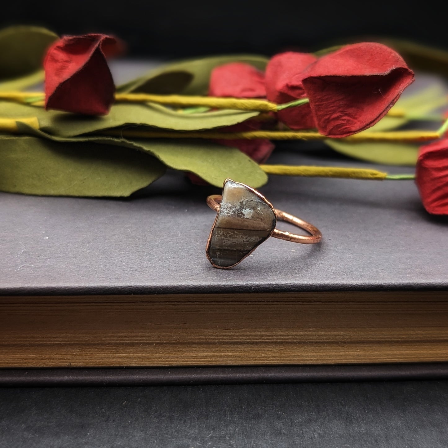 Grey Petrified Wood Ring - Size 10