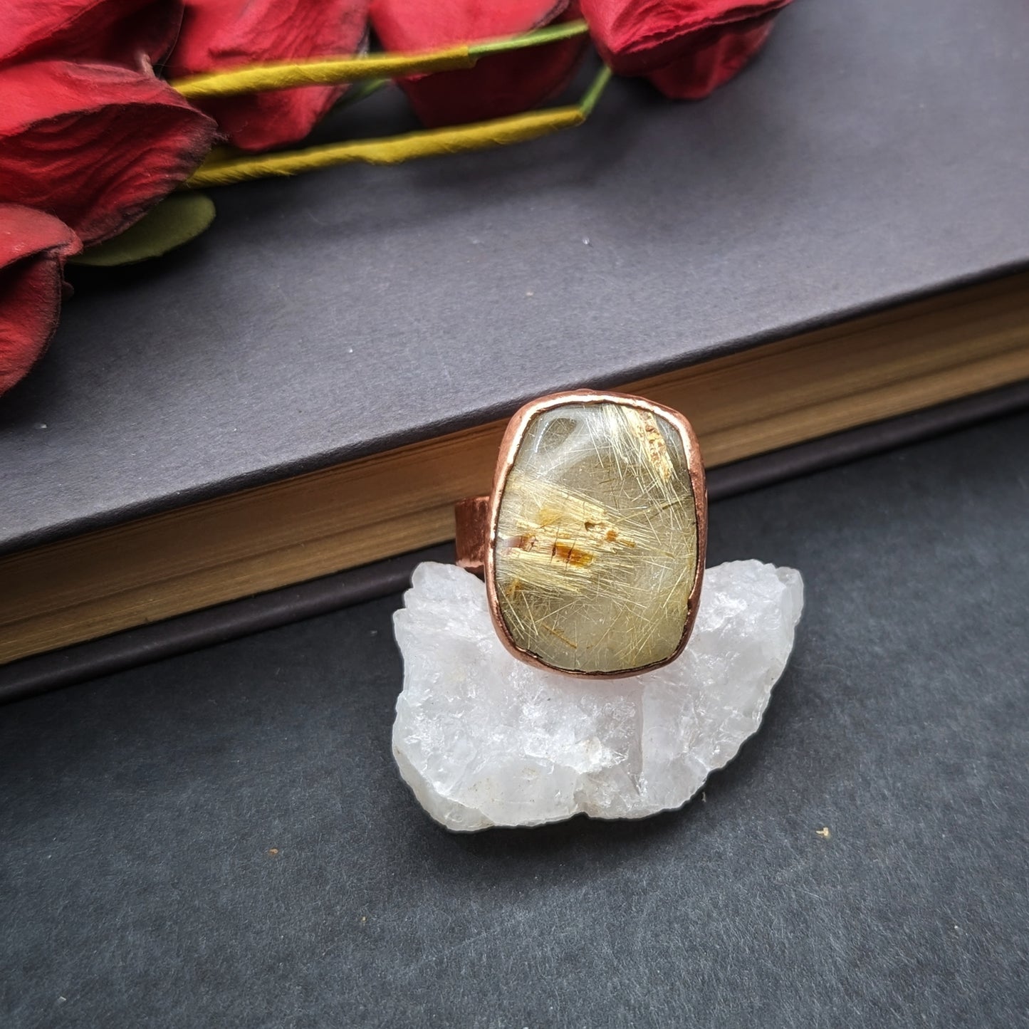 Golden Rutilated Quartz Ring - Size 9
