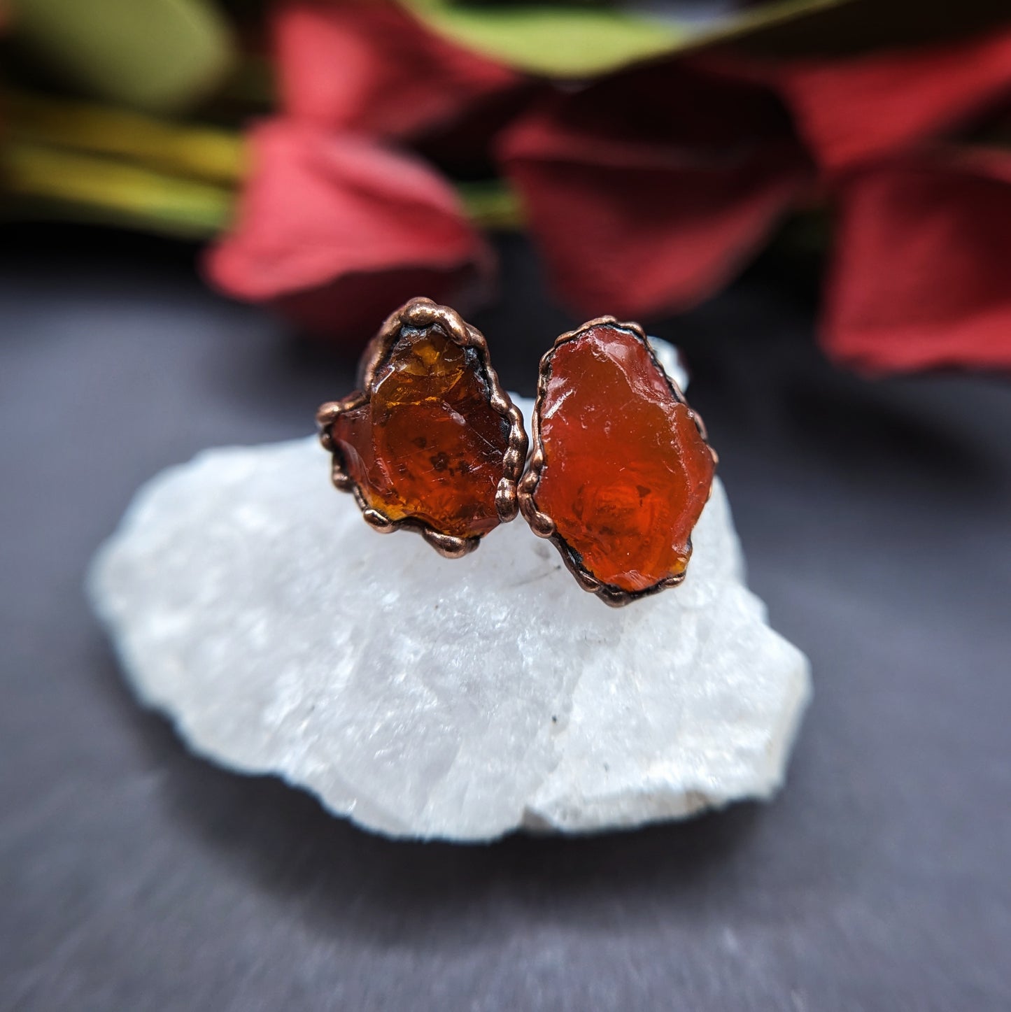 Orange Jelly Opal Stud Earrings