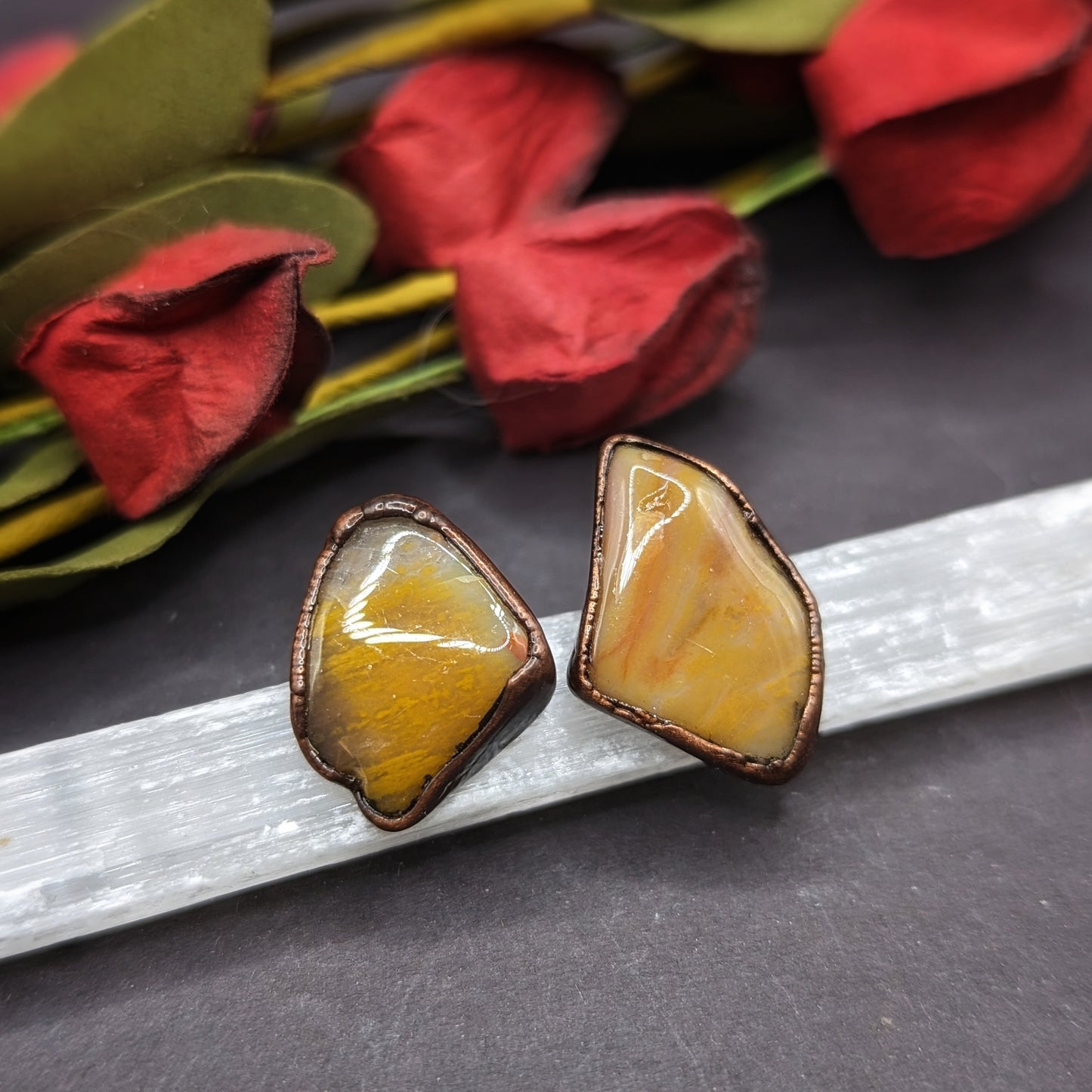 Antiqued Petrified Wood Stud Earrings