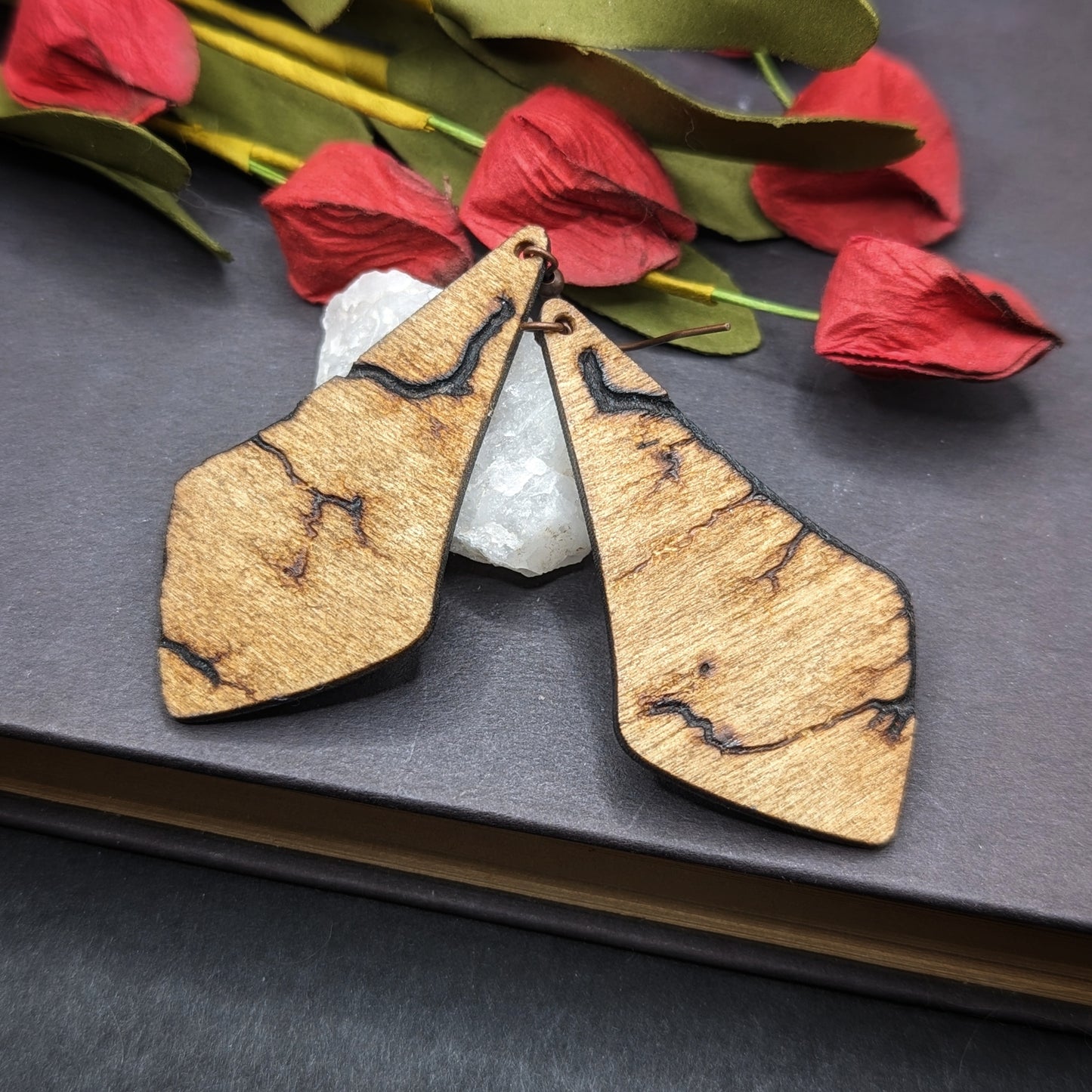 Fractal Burned Teardrop Earrings