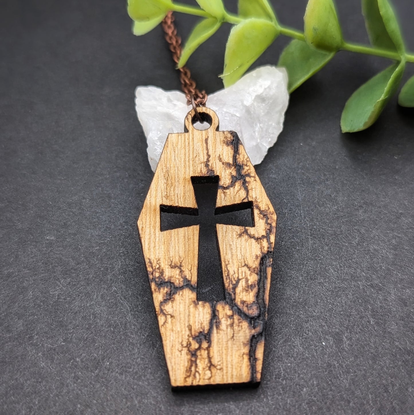 Fractal Burned Coffin Pendant