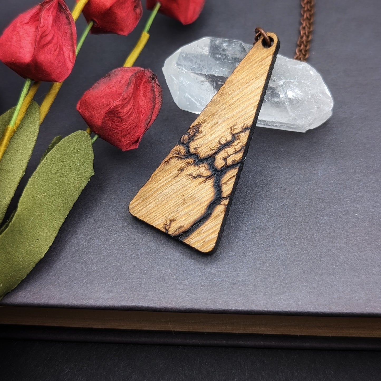 Triangular Wooden Fractal Burned Pendant