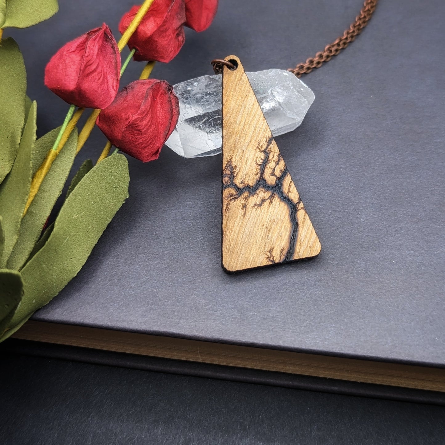 Triangular Wooden Fractal Burned Pendant