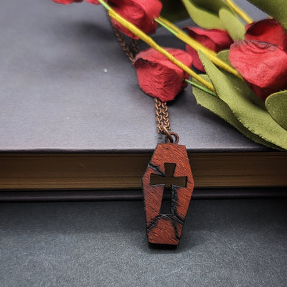 Fractal Burned Wooden Coffin Pendant
