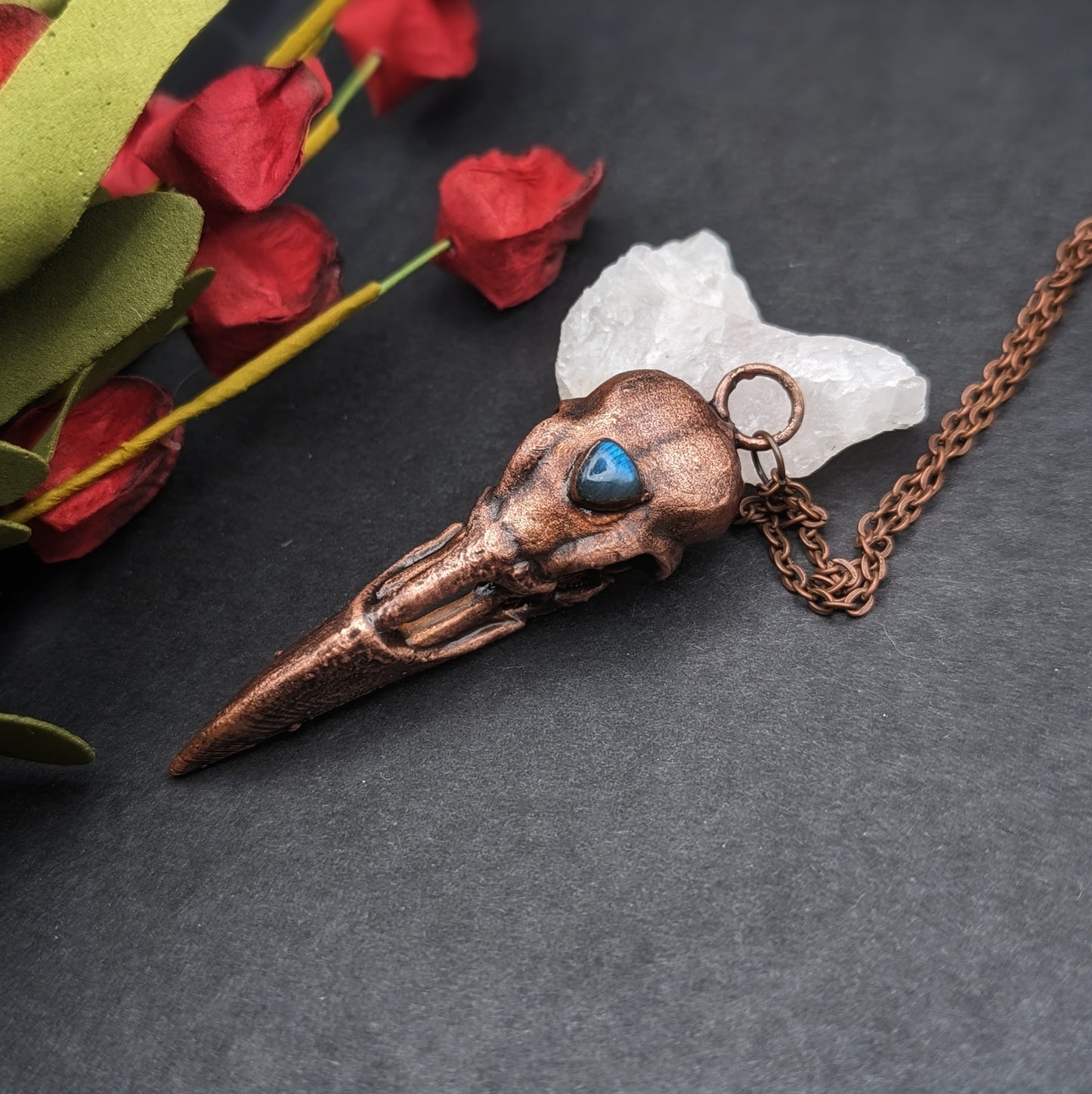 Crow Skull with Labradorite Pendant