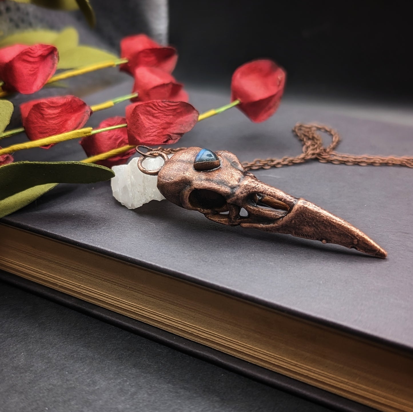 Crow Skull with Labradorite Pendant