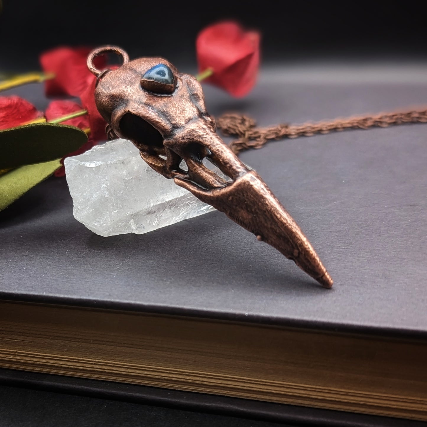 Crow Skull with Labradorite Pendant