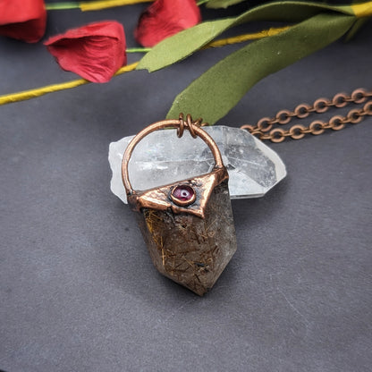 Rutilated Quartz and Garnet Pendant