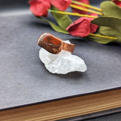 Rectangular Red Petrified Wood Ring - Size 9.5