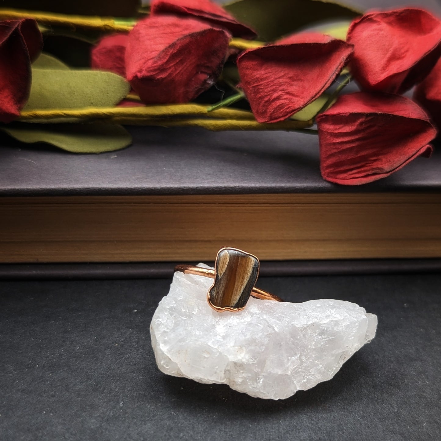 Rectangular Petrified Wood Ring - Size 7.5