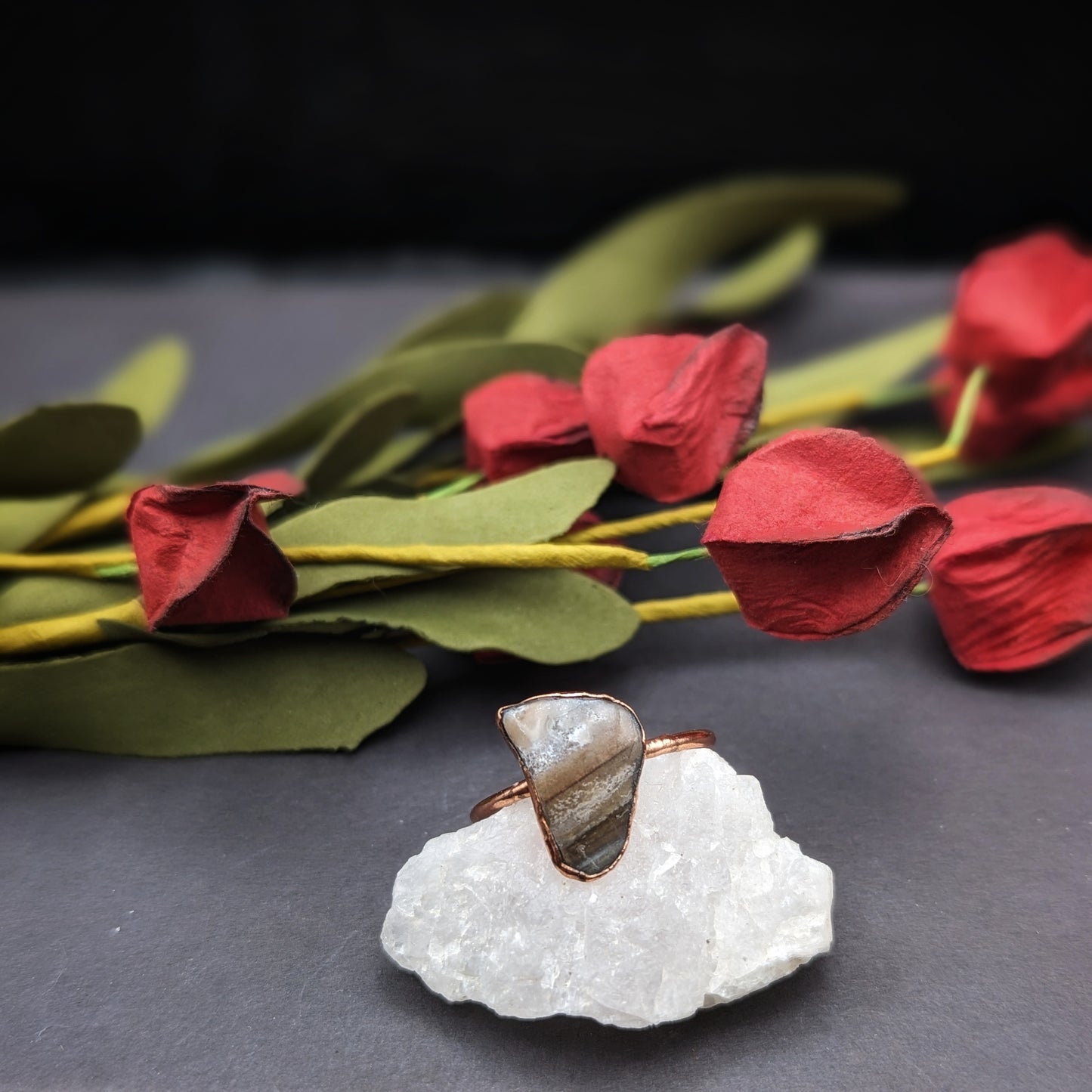 Grey Petrified Wood Ring - Size 10