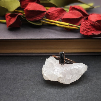 Thin Black Tourmaline Ring - Size 9