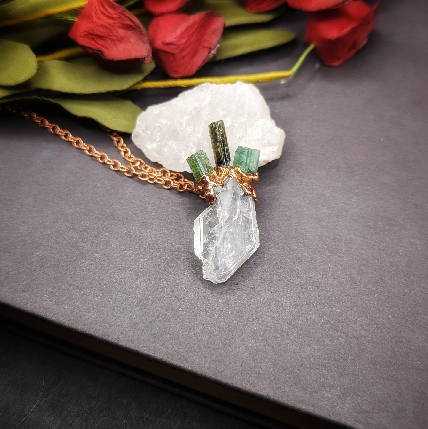 Quartz and Tourmaline Heart Necklace