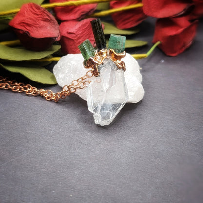Quartz and Tourmaline Heart Necklace