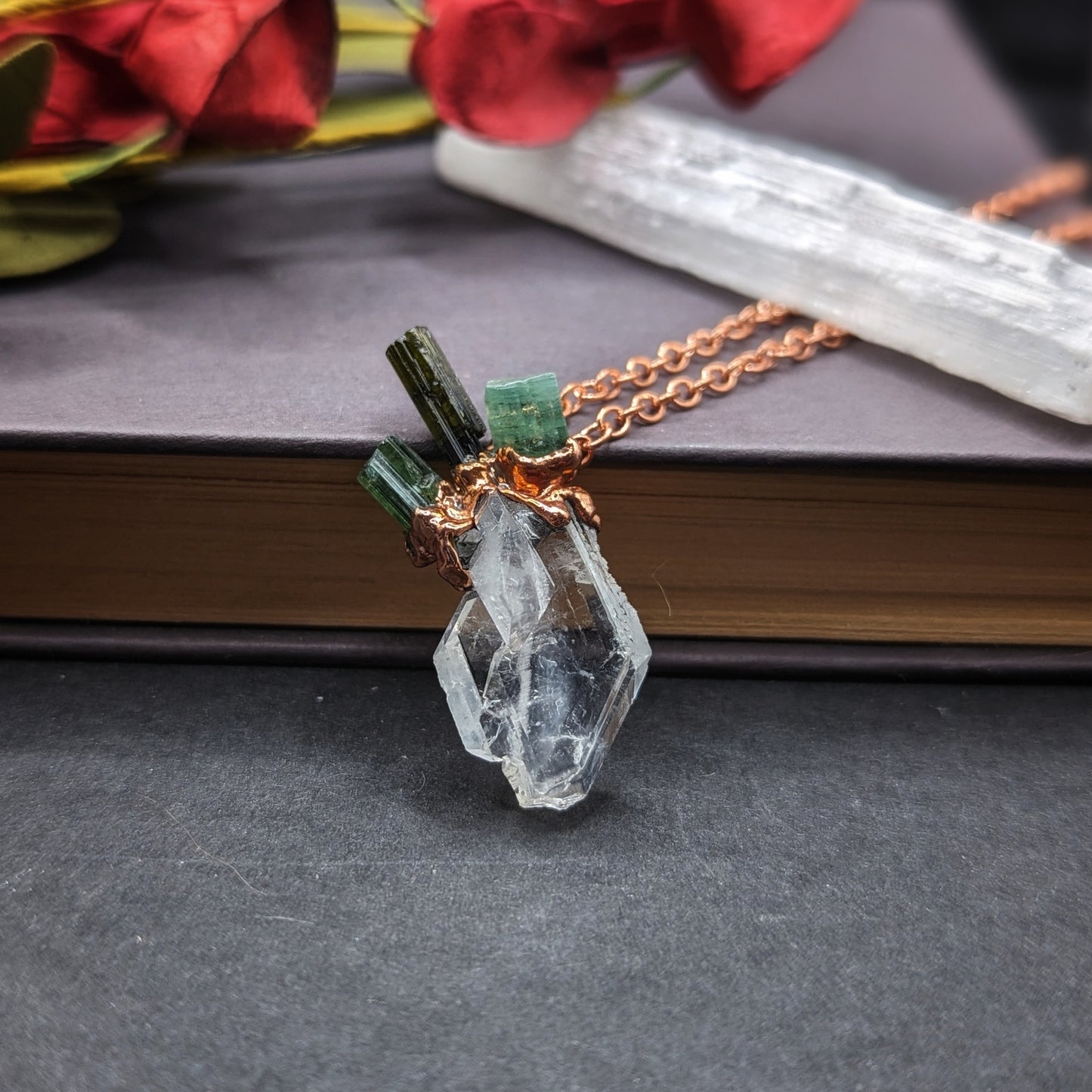 Quartz and Tourmaline Heart Necklace