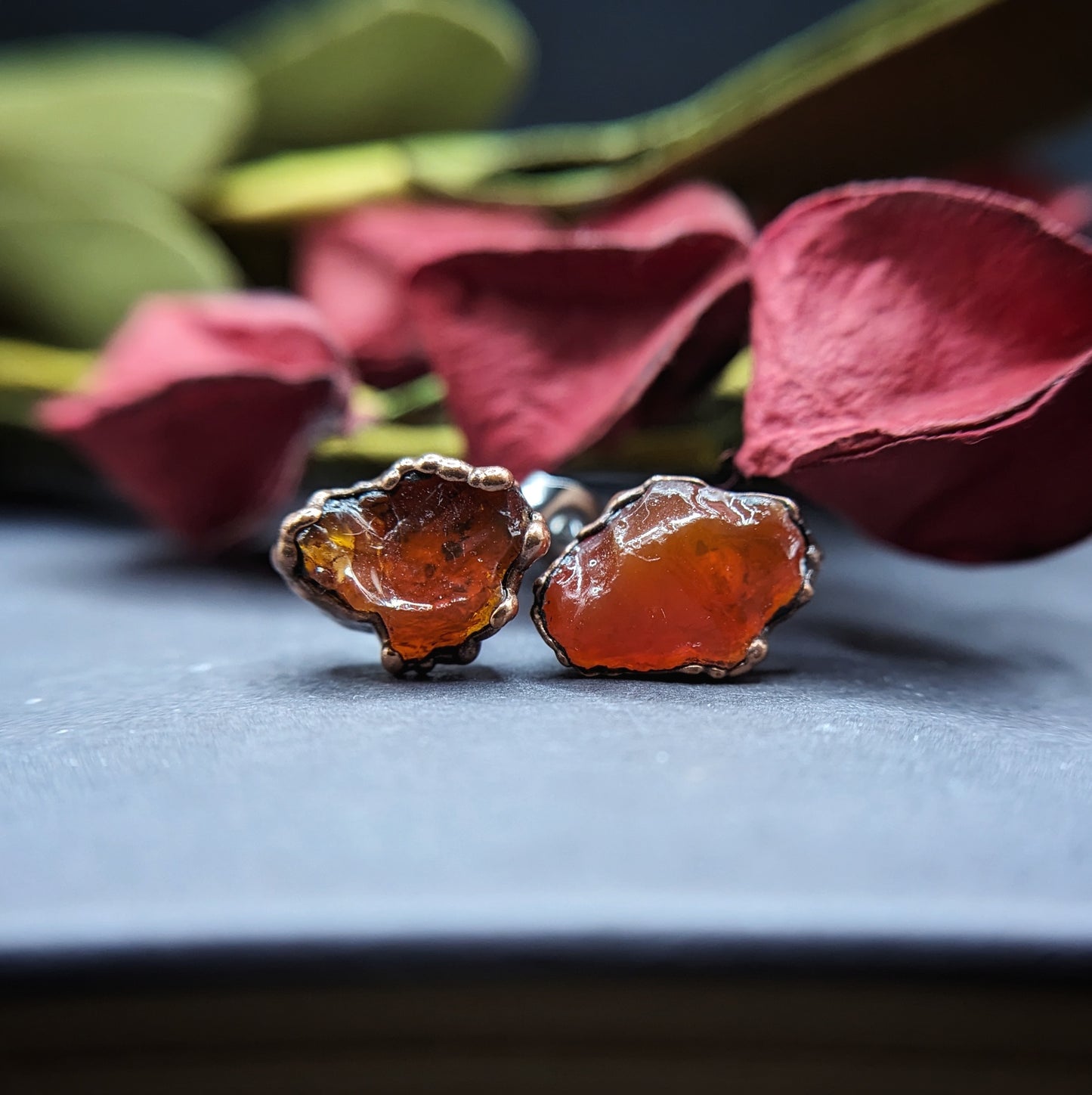 Orange Jelly Opal Stud Earrings