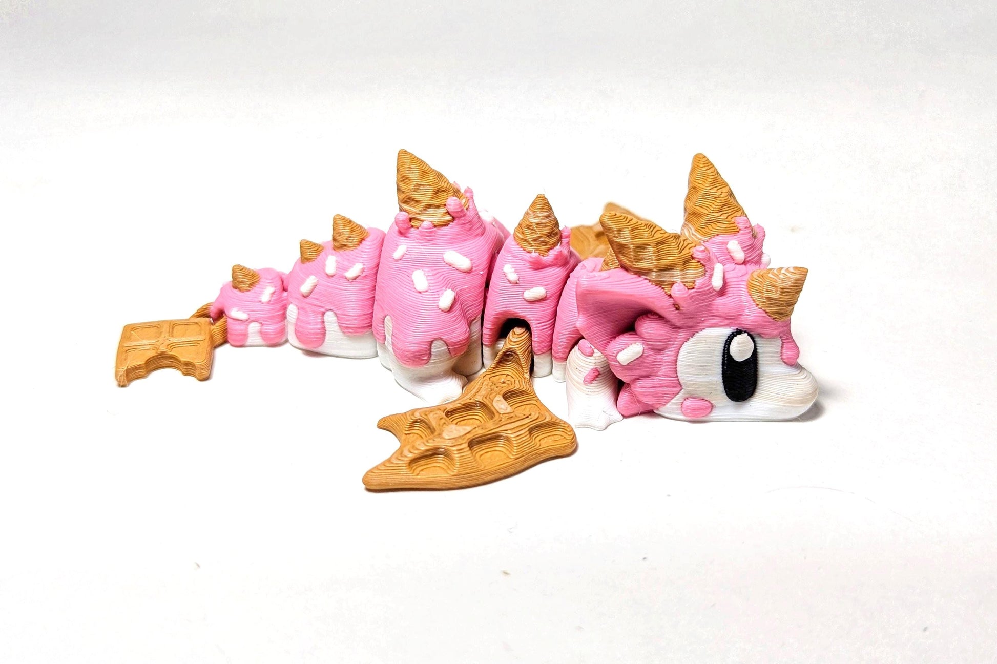 Strawberry Ice Cream Dragon, Sugar Rush Dragon, 3DGOB Tiny Dragon, 3D Printed Articulated Dragon
