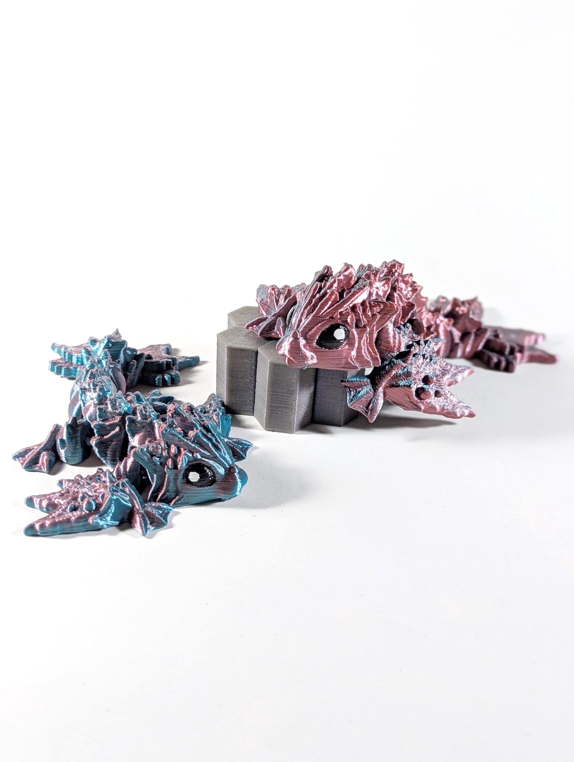 Tiny Ocean Wyvern, Cinderwing Ocean Dragon, Tiny Ocean Dragon, Pink and Blue Color Shift Dragon, 3D Printed Dragon