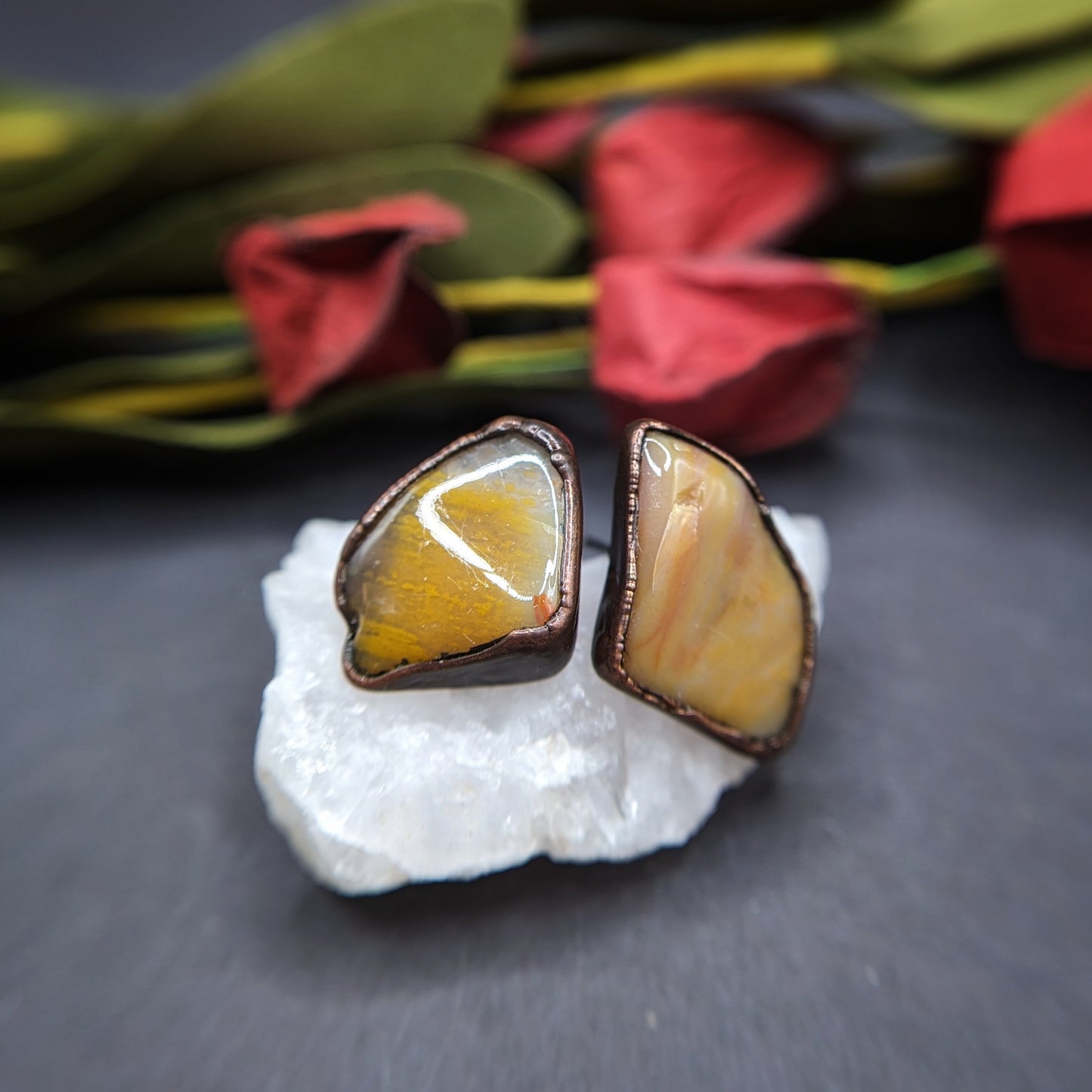 Antiqued Petrified Wood Stud Earrings
